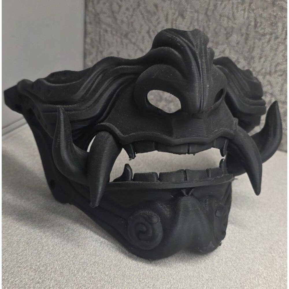 Samurai Oni Half Mask - 3D Printed Raw Black PLA Cosplay Gear